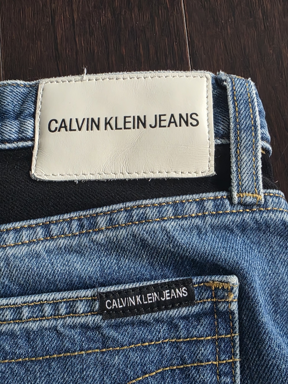 Calvin Klein Blue Straight-Leg Jeans with Black & White Knee Panels - Picture 11 of 11